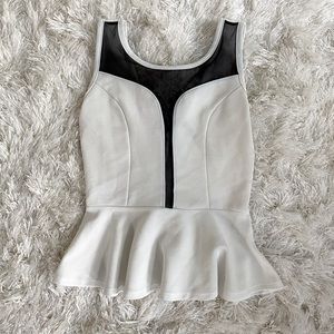 Black & White Plunging Peplum Shirt